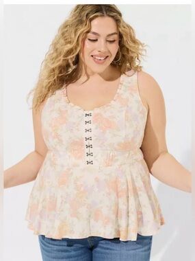 Torrid Babydoll Challis Corset Top Women’s Size 00 M/L Floral Sleeveless